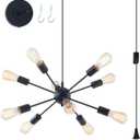 Plug in Sputnik Chandelier 10-Lights Pendant Light with 16.4 ft Cord On/Off Switch Mid Century Modern Industrial Hanging Chandelier for Dining Living Room Kitchen Island, 3-Way Install, 22"