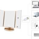 deweisn Floor Mount Tri-Fold Lighted Vanity Mirror with 21 LED Lights, Touch Screen and 3X/2X/1X Magnification, Two Power Supply Modes Make Up Mirror,Travel Mirror
