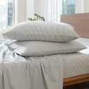 MooMee Striped Duvet Cover Set 100% Washed Cotton Linen Like Textured Breathable Durable Soft Comfy (Heathered Green Pinstripes, King 104"x90")