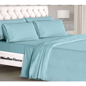Mueller Luxury 6 Piece Queen Sheet Set - Ultra-Soft 1800 Series, Cooling & Breathable Hotel Quality Bed Sheets, Deep Pocket up to 16" - Hypoallergenic, Wrinkle-Resistant, Oeko-TEX, Aqua