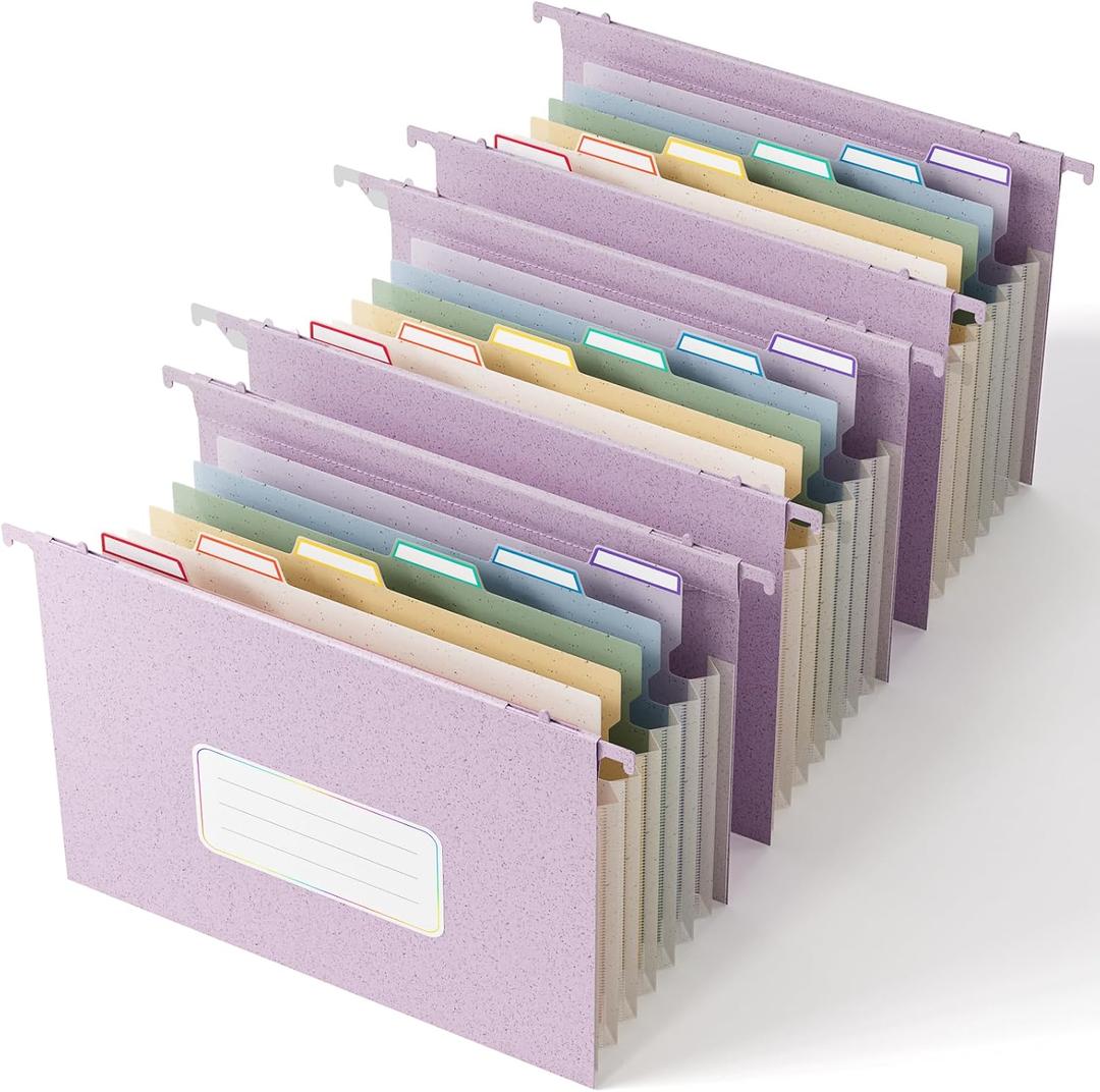 Wheat Straw Expanding Hanging File Folders,1.2" Accordion Pockets File Organizer, Large Capacity, Letter Size for Filing Cabinet, 100% BPA Free, Return to Nature, Healthy Living-3 Packs (Lavender Purple)
