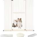 Lumizone Extra Tall Cat Gate 61.02" High Pressure Mounted Extra Wide 55.12"-59.24" (17Sizes) 1.37" Gap No Drilling Auto-Close Tall Pet Gate for Dogs (Cream, 55.12"-59.24"/140-150cm)