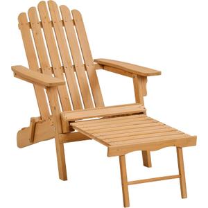 Yaheetech Folding Adirondack Chair with Retractable Ottoman Weight Capacity 300lb Solid Wood Garden Chair, Fire Pit Lounge Chairs Weather Resistant Furniture for Garden/Yard/Patio/Lawn, Brown