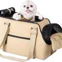 BurgeonNest Dog Purse Carrier for Small Dogs and Cats, Soft Sided Cozy Plush Pet Bag Carrier, Car Travel Cat Carrier, Lightweight Puppy Handbag Tote, Waterproof, Khaki