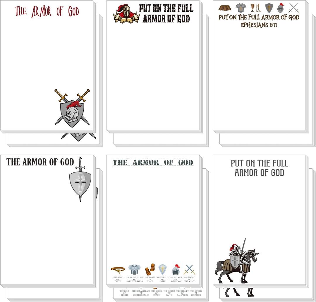 Tinlade 12 Pcs Armor of God Sticky Notes Gifts Knight Notepads 3.9 x 5.5 Inch Funny Religious Sticky Notes Self-Stick Writing Memo Pad for Back to School Teacher Gift Office Supplies Student Coworker