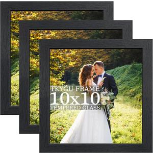 10x10 wood Picture Frame Set of 3, Made of Real Glass for 10x10 Black Frames, Wall and Tabletop Display Photo Frame for Home Dcor Gallery Family Wedding Memorial Pic Frame Gift