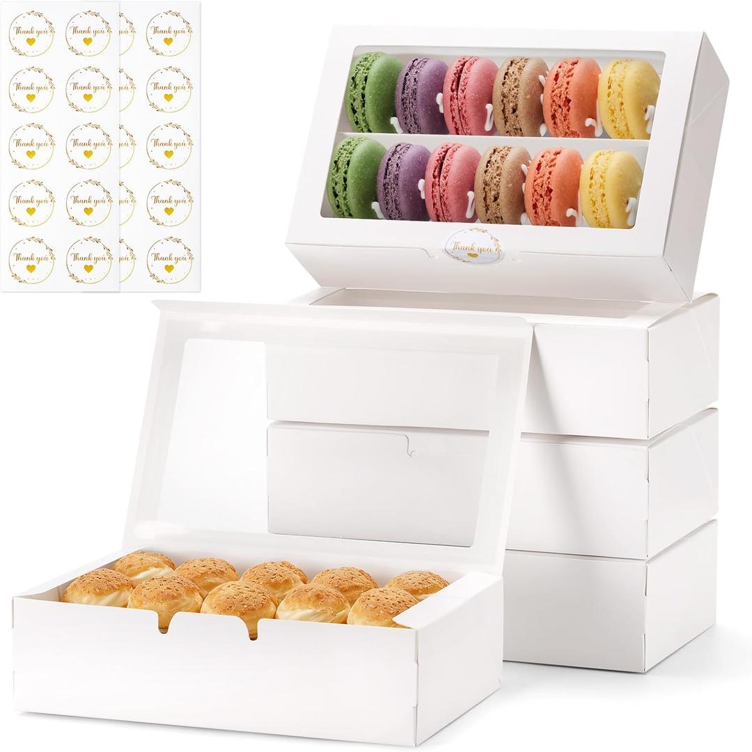 20 Pack Macaron Boxes with Window - 7.3x4.6x2 in Macaron Packaging Containers Holds 12-16 pcs, Small Cookie, Truffle and chocolate covered strawberry boxes for Gift Giving