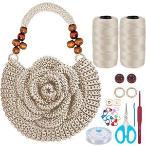 ACRNIGHEET Crochet Kit for Beginners White Khaki Crochet Purse Bag for Women DIY Tote Bag Making Kit with Step-by-Step Tutorials Hobbies Project for Starter Boho Style Gift Ideas, 5.9 x 5.9 x 2.9 inches