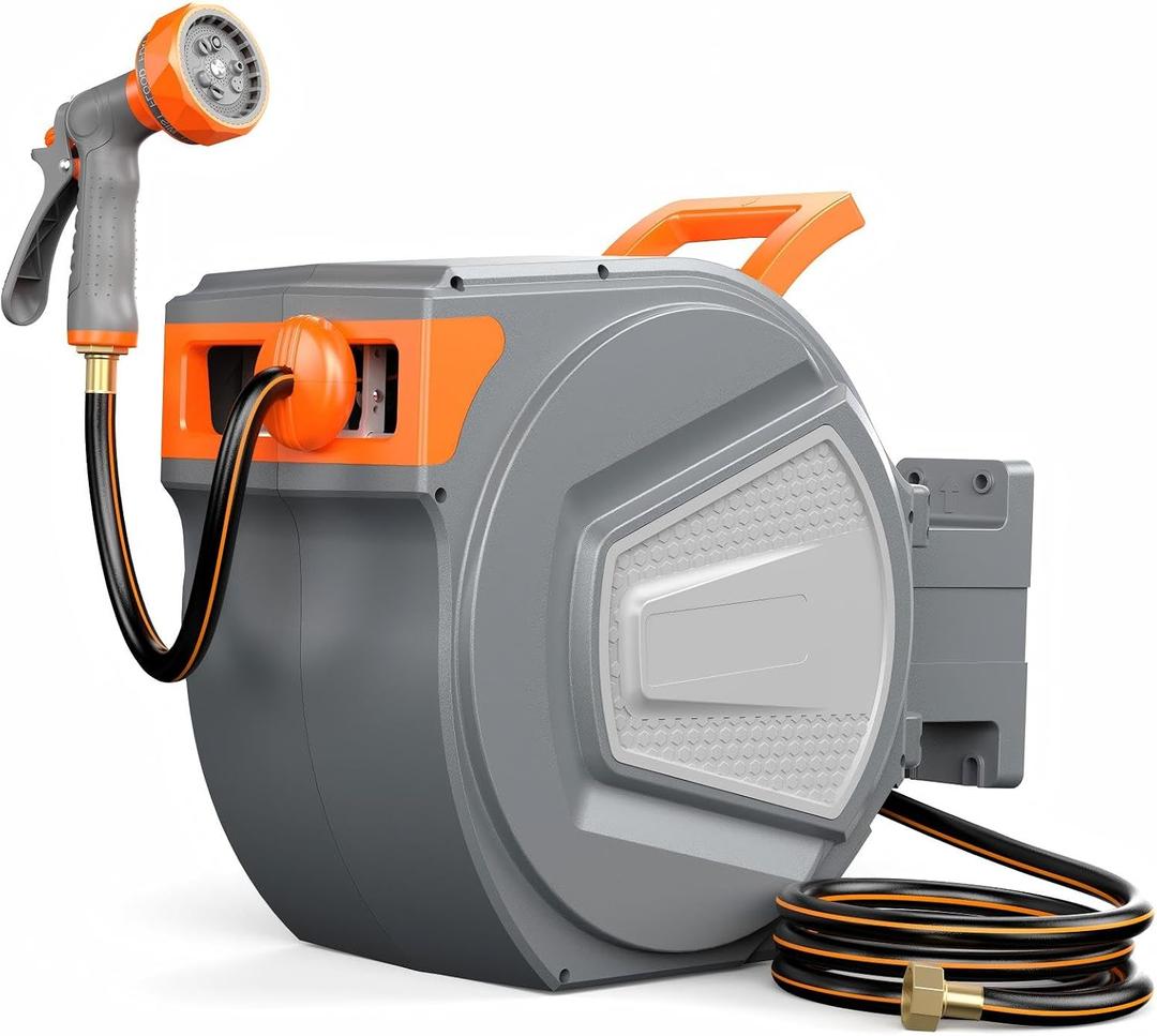 OLIXIS Retractable Garden Hose Reel, 1/2'' x 150 ft Water Hose with Nozzle