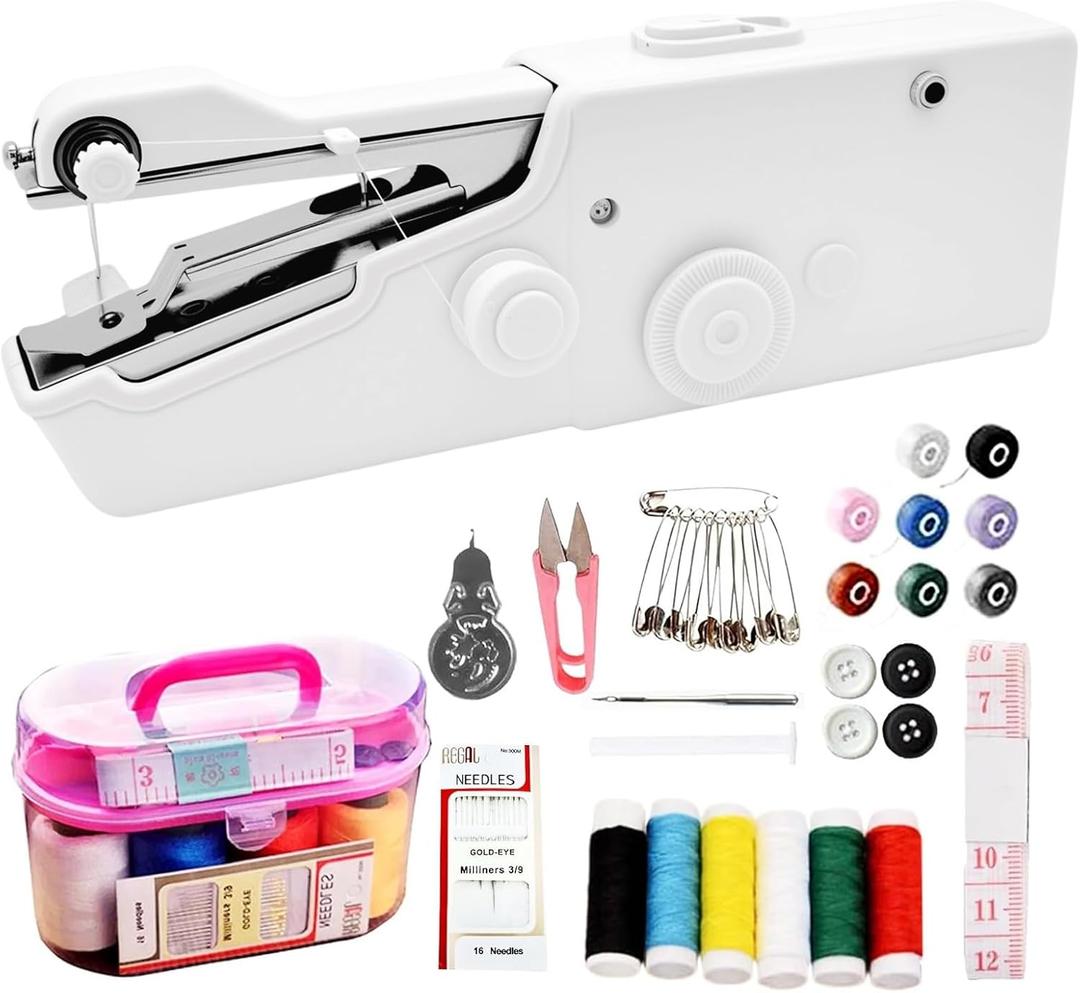 Handheld Sewing Machine, Hand Held Sewing Machine for Adults Beginners, Mini Portable Sewing Machines for Fabric, Clothes, Home and Travel (white)