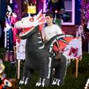 One Casa Inflatable Costume Adult,Blow Up LED Light Eyes Skeleton Dragon Suit,Ride On Halloween Costumes for Men Women (72INCH)