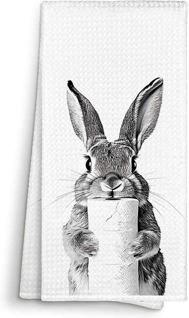 Funny Bunny Rabbit with Toilet Paper Bathroom Towels Decorative 16x24, Bunny Dish Towel Cloths Dishcloths Tea Towel Gifts for Rabbit Lovers, Easter Bunny Bathroom Kitchen Hand Towel Decor