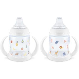 NUK Learner Cup, 6+ Months, Fun Fruits and Animals, Collection, 5 Oz, Pack of 2 BPA Free, Soft Spout, Spill Proof Sippy Cup