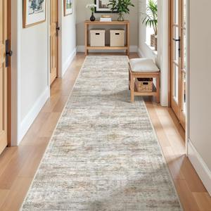Long Hallway Runner Rug- Carpet Runners for Hallway 12ft, Anti Slip Backing Washable Rug Runner for Bathroom, Entrance, Living Room, Soft Low Pile Modern Rug Runner(2'x12', Grey/Rust)