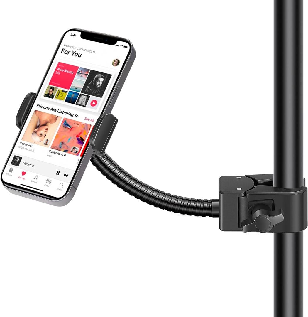 InnoGear Mic Stand Phone Holder, Flexible Gooseneck Mount Clamp for Microphone Boom Arm Tube Pipes Music Accessories for iPhone 16 15 14 13 12 MAX Pro Samsung Galaxy All Smartphones