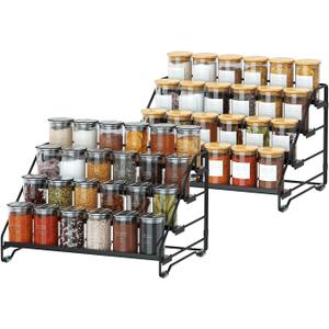 Jolitac 4-Tier Spice Rack Organizer, Depth Adjustable Step Shelf, Metal Spice Rack Perfect for Cabinet, Countertop & Pantry Storage | Enhances Kitchen Visibility and Organization | 2 Pack