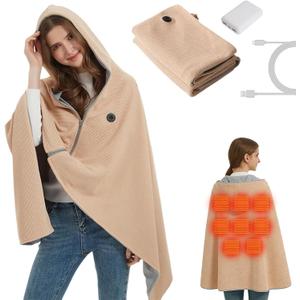 Heated Shawl Wraps for Women Portable USB Heated Blanket Shawl with Hoodie Wearable Electric Blanket Fast Heating in 15 Seconds 8 Heating Zones 3 Heating Levels Rechargeable for Outdoor C(1PCS)