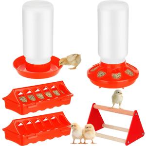 TINSKY 5 Pack Chick Feeder and Waterer Set Plastic Baby Chicken Brooder Starter Kit with Chick Perch for Small Poultry Ducks Quail