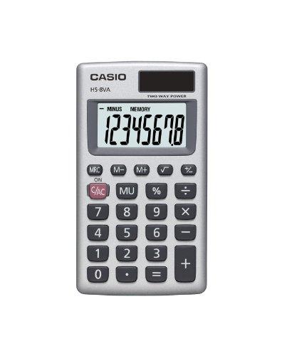 Casio HS-8VA Mini 6-Function Calculator | Large 8-Digit LCD Display | Solar Powered with Battery Backup | Standard Function | Portable Pocket Size And 3M Mount Tape 110 1/2x75