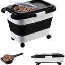 Wood Pellet Storage Containers - 9 Gallon Stay Dry Grill Charcoal Storage Bin with Handle and Locking Lid Foldable Semi-Silicone Outdoor Smoker Pellet Dispenser Bucket with Attachable Casters
