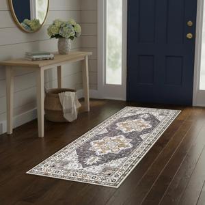 Laura Ashley Taupe Florence Medallion Machine Washable & Slip Resistant 2'2" x 5' Runner Rug