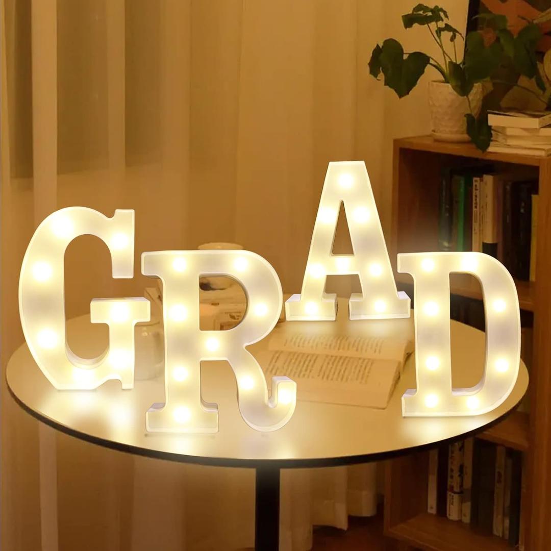 2024 Graduation Decorations, 4 Pcs Large Size LED Marquee Light Up LetterGradSign Class of 2024 for High School Senior College Graduation Party Favor Supplies (Grad)