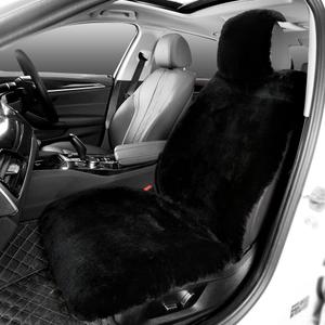 IRIWOOL Fluffy Fur Sheepskin Car Seat Cover Automotive Interior Accessories Seat Covers Accessories Seat Cushions Soft Natural Pure Wool Universal Fits Most Cars SUVs (Black, Universal Fit)