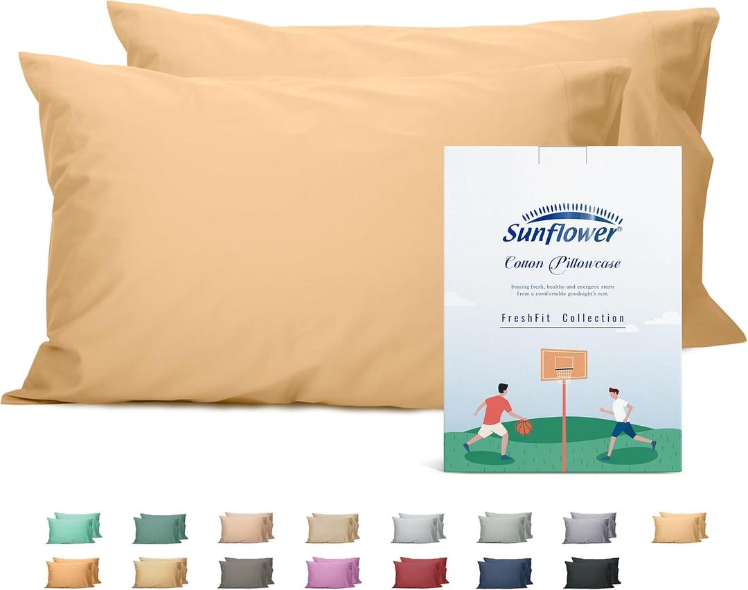 Sunflower Queen Pillowcases Set of 2, 100% Cotton Queen Size Pillow Cases 2, 2030 inches Desert Mist, Soft and Breathable