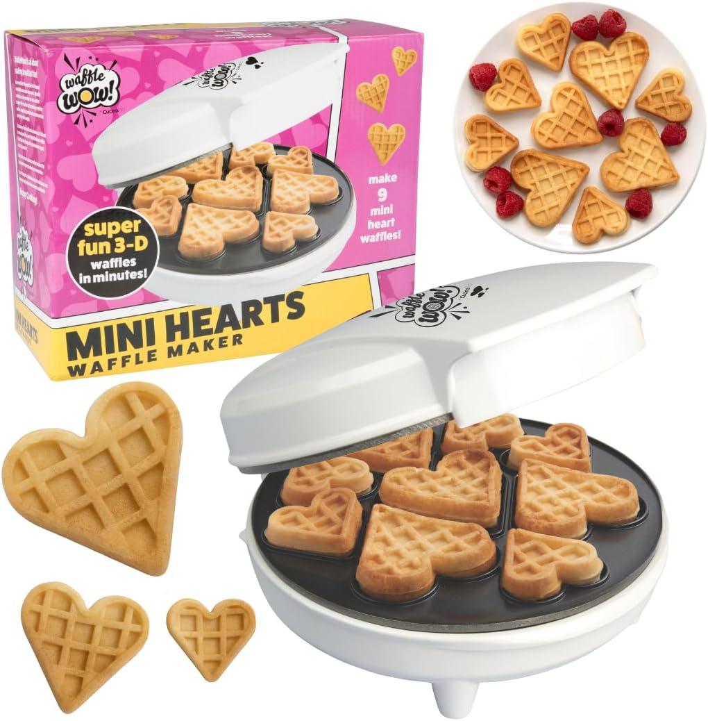 Mini Hearts Waffle Maker- Make 9 Heart Shaped Waffles or Pancakes for Breakfast Love w Electric Nonstick Iron- Unique Treat for Kids Adults- Waffler Griddle w Recipe Guide- Mother's Day Gift for Her