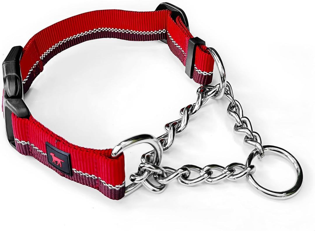 Tuff Pupper Martingale Collar for Dogs | Gentle Nylon & Steel Chain Limited Cinch Design is Perfect for Training | Dual Leash Attachment Points | Durable Quick Release Buckle | Sizing for All Breeds (Medium (16-19" Neck), Fiery Red)