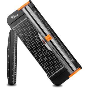 Firbon A4 Paper Cutter 12 Inch Titanium Paper Trimmer Scrapbooking Tool with Automatic Security Safeguard and Side Ruler for Craft Paper, Coupon, Label and Cardstock (Black)