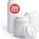 LITOPAK 200 Count Coffee Cup Lids, 3.54'' Disposable Plastic Lids for 10oz, 12oz, 16oz, and 20oz Paper Cups, White