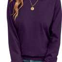 TICTICMIMI Women's Crewneck Sweatshirts Lightweight Long Sleeve Tunic Tops Cute Pullover Shirts (Medium, Purple)