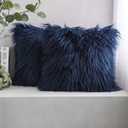 Phantoscope Pack of 2 Faux Fur Solid Throw Decorative Pillow Cover Cushion Covers Luxury Soft Decorative Pillowcase Fuzzy Pillow Covers for Bed/Couch, Navy Blue 18 x 18 Inches