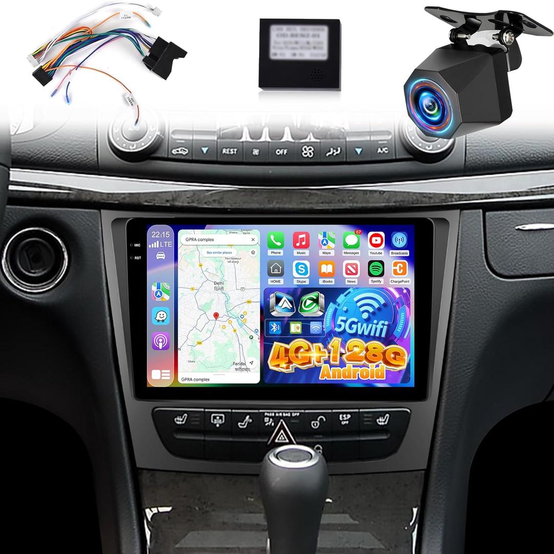 [4+128G] Upgrade Radio for Mercedes Benz E Class W211/CLS Class 2005-2008: 9 inch Android Incell Touchscreen W211 Stereo - Wireless Carplay and Android Auto, 5G/WiFi, GPS, BT 5.0 + Backup Camera