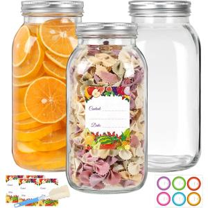 Wide Mouth Mason Jars 2Pack - Half Gallon Glass Jars with Airtight Metal Lids & Bands for Canning, Pickling, Fermenting, Meal Prep, and Food Storage, set of 2, 64 fl oz and 32 fl oz 