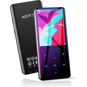 AGPTEK 64GB MP3 Player with Bluetooth 5.3, A19X 2.4" Curved Screen Portable Music Player with Speaker Lossless Sound with FM Radio, Voice Recorder, Supports up to 128GB, Black