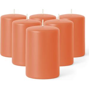 Biedermann & Sons Peach Pillar Candles (6 Pack), 4 Inch Tall 3 Inch Wide Round, Unscented Paraffin Wax, Approx 40 to 45 Hour Burn, Dripless Candles for Centerpieces