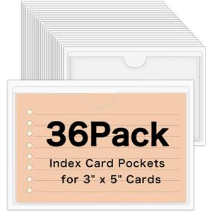36 Pack 3" x 5" Index Card Holder Adhesive Plastic Label Holders Clear Tote Bag Labels Stickers for Organizing Storage Bins Library Card Shelves