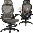 ELABEST X100 Ergonomic Office Chair with Footrest, Big and Tall Home Desk Chair with 5D Flip-Up Arms, Adjustable 3D Lumbar Support,High Back Rolling Computer Chair, Swivel Mesh Chairs (Coffee Break)