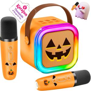 Mini Karaoke Machine for Kids, Halloween Party Supplies & 2025 TOP Toy Gifts Ideas for Girls Boys Ages 4-12, Portable MP3 Player with 2 Wireless Mics for Birthday Christmas Singing GamesPumpkin (Limited Edition Pumpkin)