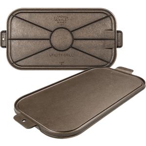 Wagner Cast Iron Griddle 1950 Vintage Reissue in Wooden Box Double Burner Griddle for Stovetop & Outdoor Cooking Pre-Seasoned Cast Iron Handcrafted in USA Naturally Nonstick