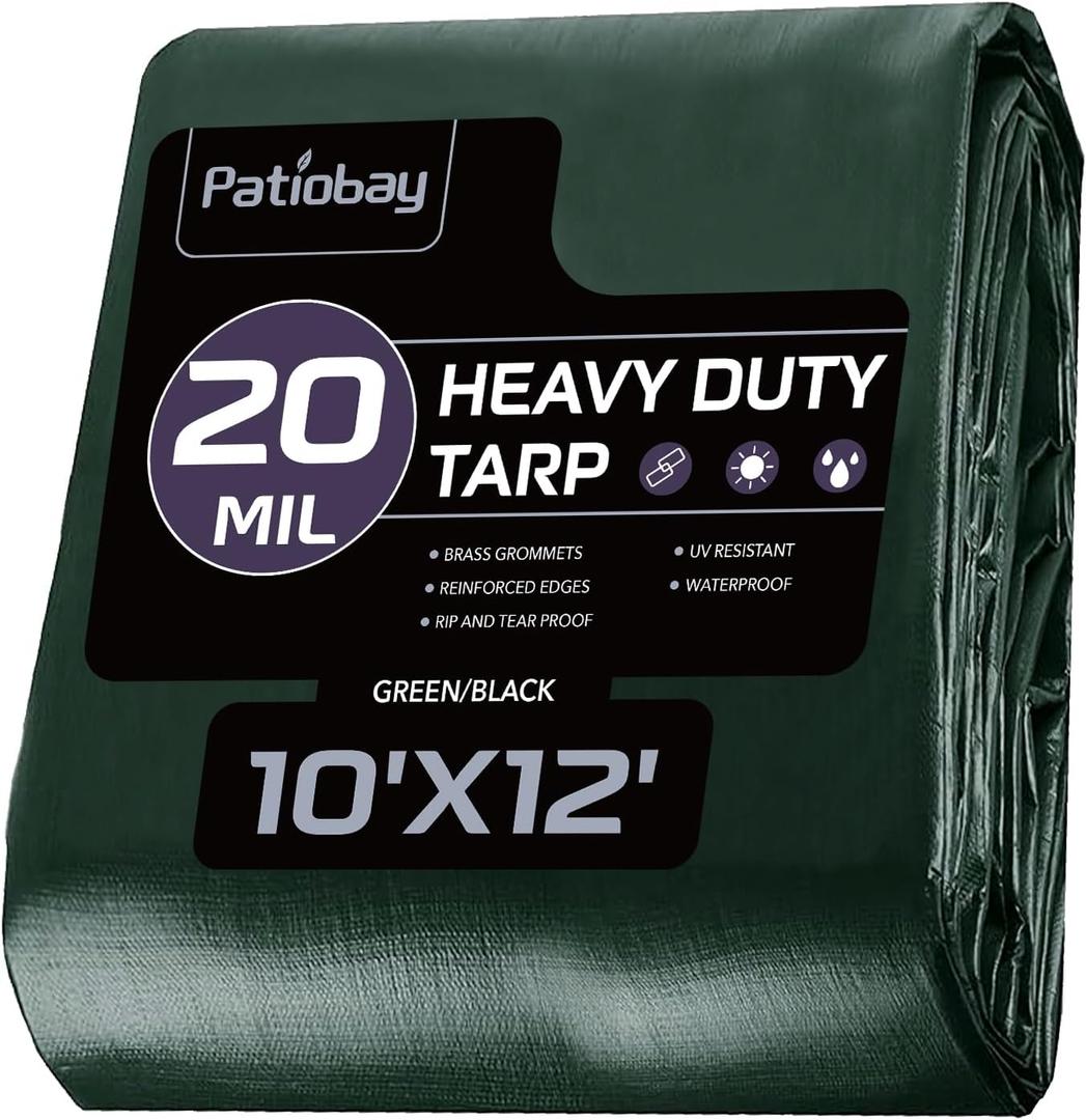 Tarp 10x12 Feet, 20 Mil Waterproof Tarps Heavy Duty with Brass Grommets, Thick Plastic Tarp, UV Resistant Tear&Fade Resistant, Reinforced Edges for Outdoor Pool Car Camp Tent