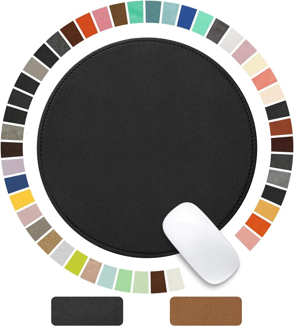 Mouse Pad，Round Mouse Pad，PU Mouse Pad，Leather Mouse Pad with Stitched Edge Micro-Fiber Base with Non-Slip Waterproof，Mouse Pad for Computers，Laptop，9 x 9 Inch (Black)