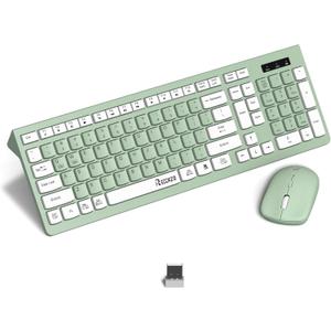 Wireless Keyboard and Mouse Combo, Full-Sized Wireless Keyboard and Adjustable DPI Mouse, 2.4GHz USB Receiver, Keyboard and Mouse for PC, Windows, MAC, Desktop, Laptop (Avocado Green)