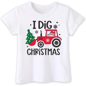 Kids Christmas Shirt  Toddler Boys Girls Holiday Outfit Santa Snowman Gingerbread Tree Gift T-Shirt 2T-8T (White)