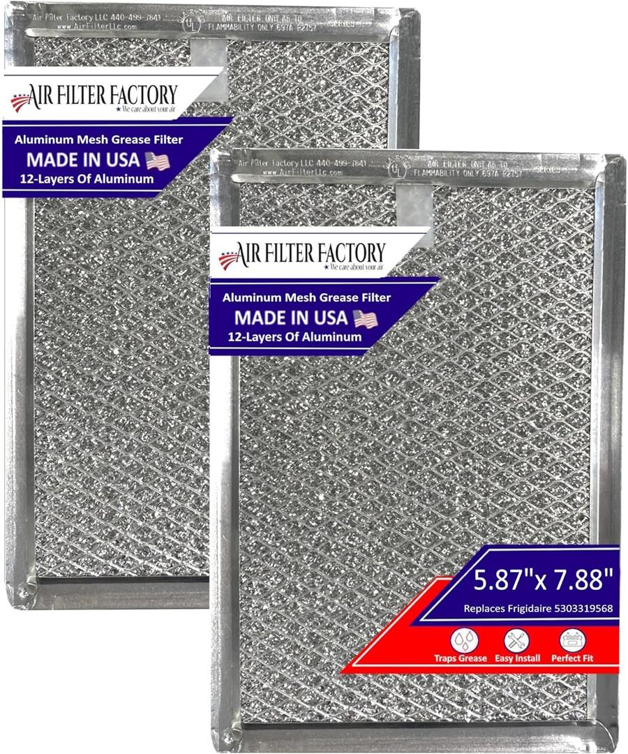Air Filter Factory Replacement For Frigidaire 5303319568 Microwave Oven 12-Layer Aluminum Grease Filter 2-Pack
