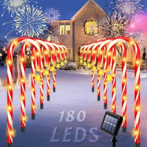 Solar Christmas Decorations Outdoor, 12 Pack Solar Candy Cane Christmas Lights 8 Lighting Modes 180 Bright LED, Waterproof Outside Xmas DIY Decorations for Pathway Yard Garden