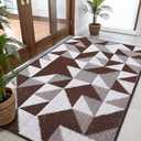 OLANLY Large Door Mat Indoor Entrance Washable 59x35, Odor-Free Low-Profile Front Back Geometric Doormat, Absorbent Resist Dirt Entry Carpet, Easy to Clean Sturdy Floor Mats for Entryway, Dark Brown