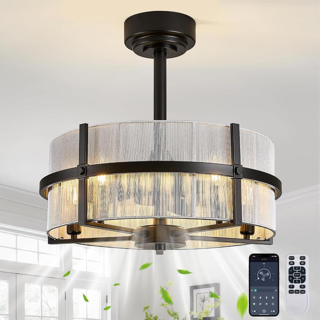 Fandelier Ceiling Fan with Light, Hand-Wrapped Thread Shade Chandelier Fan, 19"